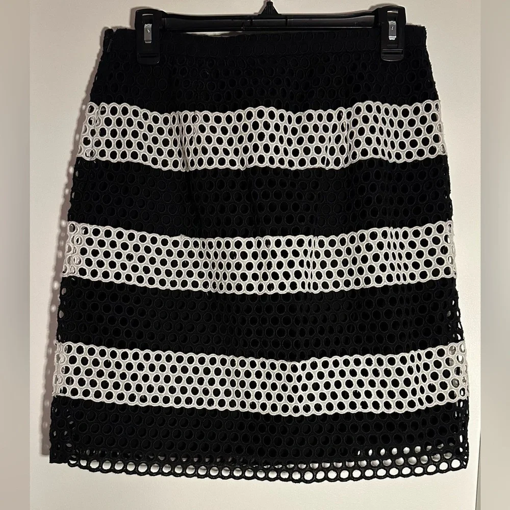 MICHAEL Michael Kors Eyelet Skirt Black & White Stripe Cotton 8